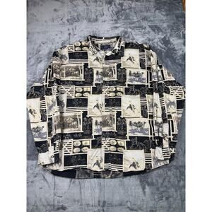 Vintage Bit &‎ Bridle Outfitters Western Cowboy Graphic Button-Up Shirt XL